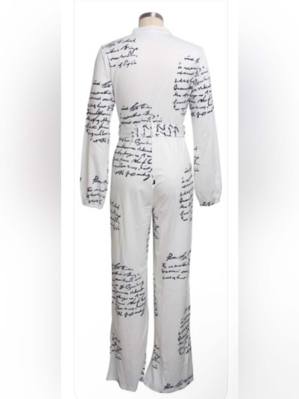 SHEIN White Script Print Long Sleeve Jumpsuit - Picture 3 of 8